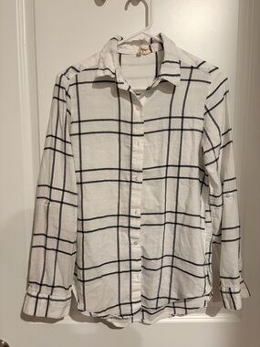 White Button-Down Shirt with Black Windowpane Check